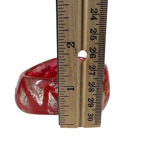 Resin Bangle Bracelets Womens Set of 2 Red Orange Silver Foil Wide Chunky Style - Picture 13 of 13